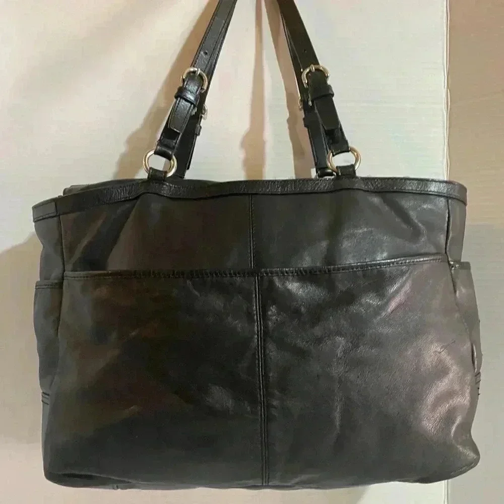 Coach black leather satchel handbag